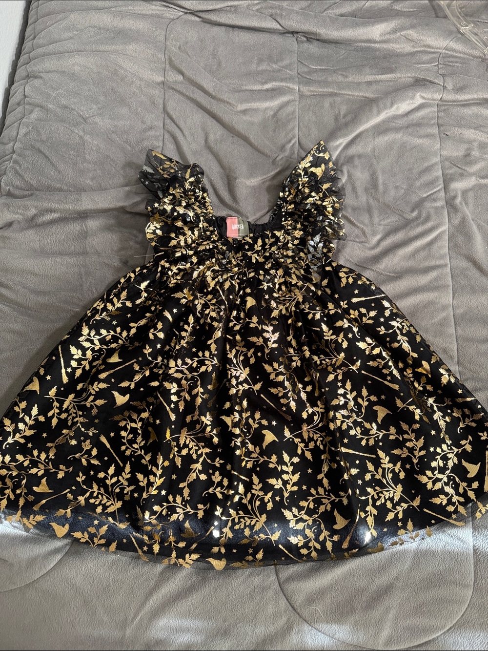 Wicked Girls Halloween costume witch Dress black w/Gold Floral Foil Accents Sz 5